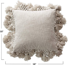 Load image into Gallery viewer, Square Cotton Slub Pillow w/ Crochet & Tassles