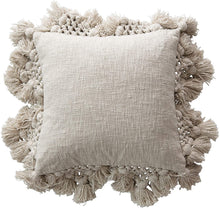 Load image into Gallery viewer, Square Cotton Slub Pillow w/ Crochet & Tassles