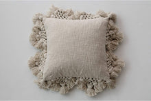 Load image into Gallery viewer, Square Cotton Slub Pillow w/ Crochet &amp; Tassles
