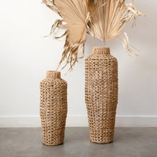 Load image into Gallery viewer, Hand-Woven Water Hyacinth and Rattan Floor Vase
