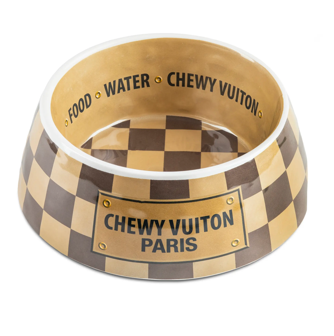 Checker Chewy Vuiton Dog Bowl
